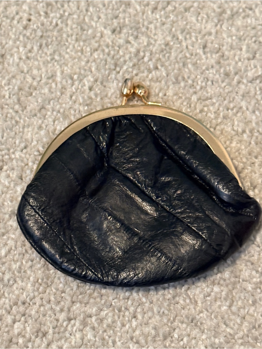 Vintage Black Genuine Eel Skin Coin Purse Kiss Lock Clasp Made in Korea Pouch